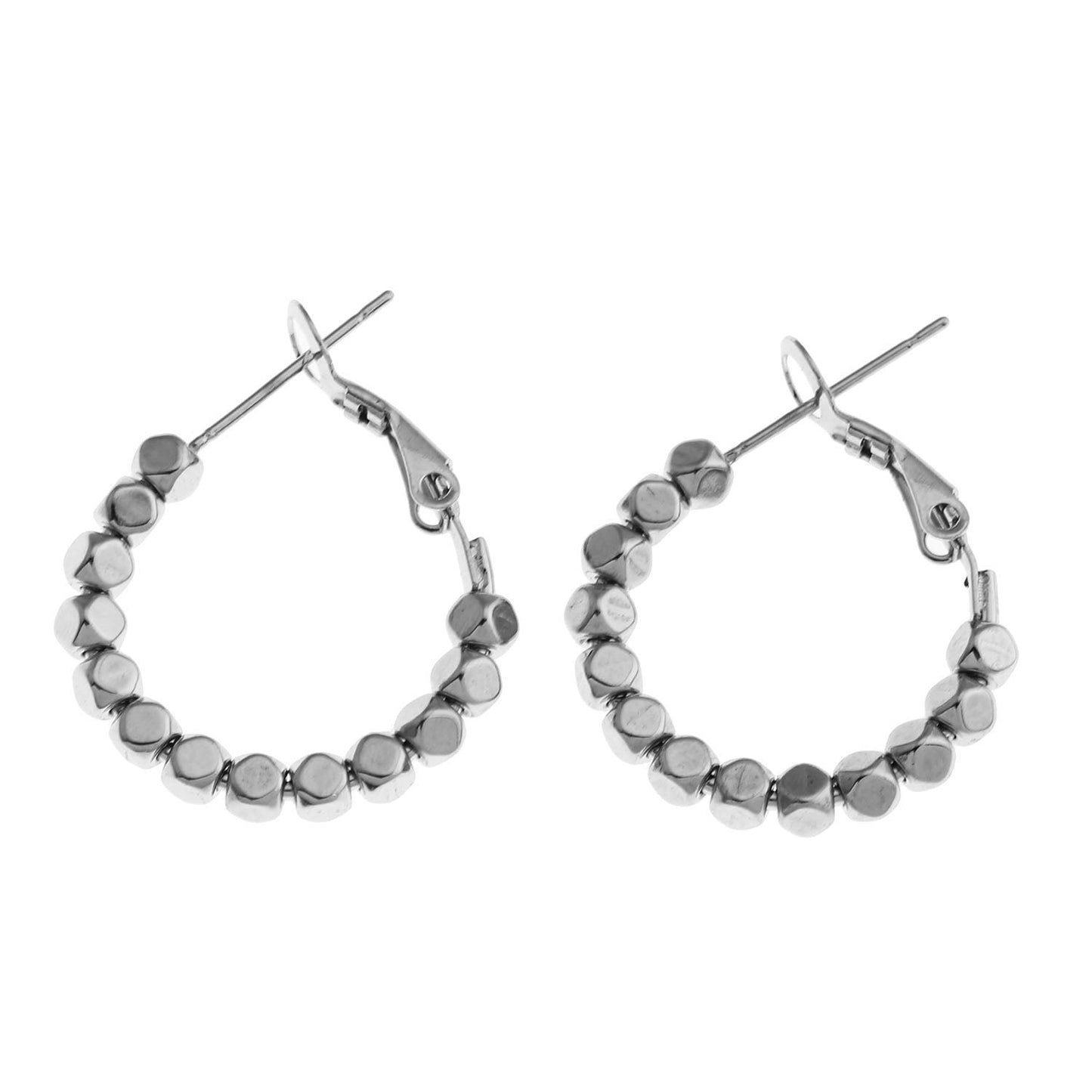 ANDALI Square Beads Hoop Silver Earrings - Velora Luxury Fashion