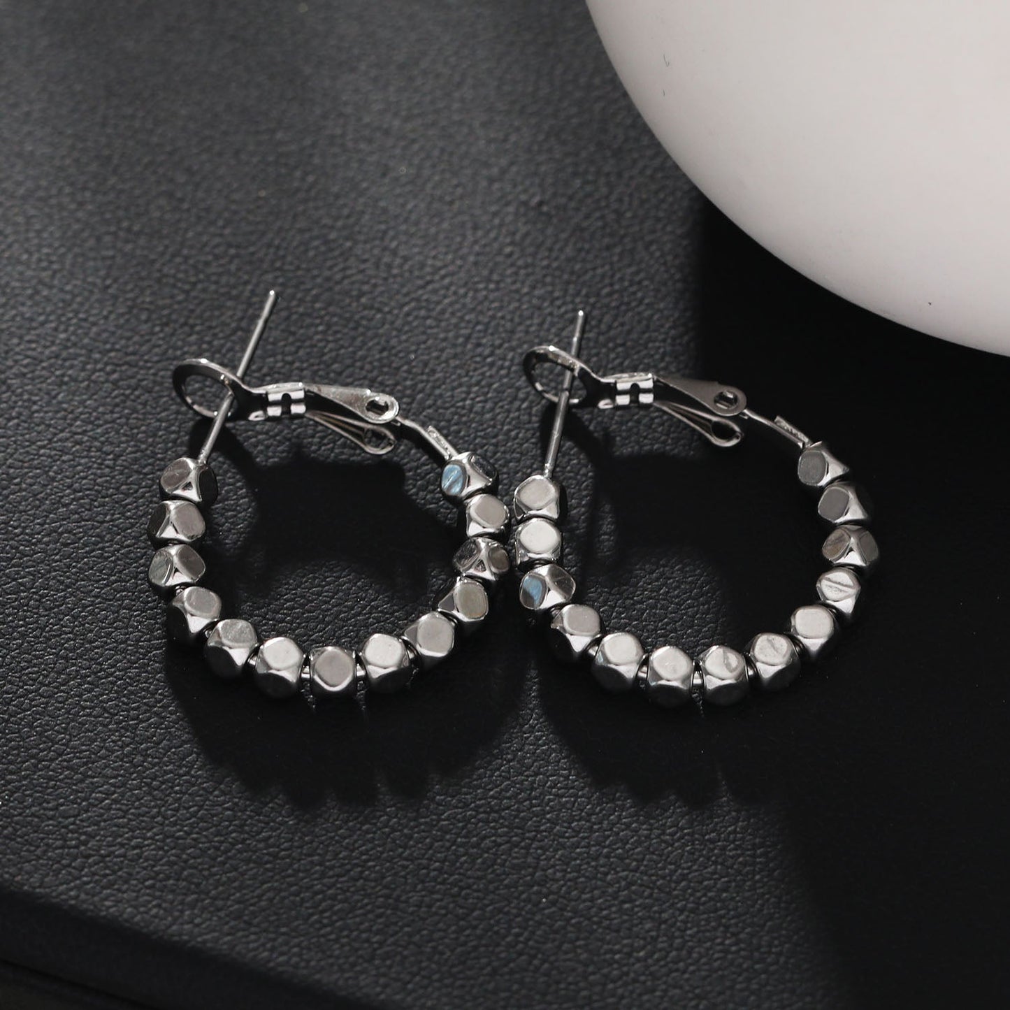 ANDALI Square Beads Hoop Silver Earrings - Velora Luxury Fashion