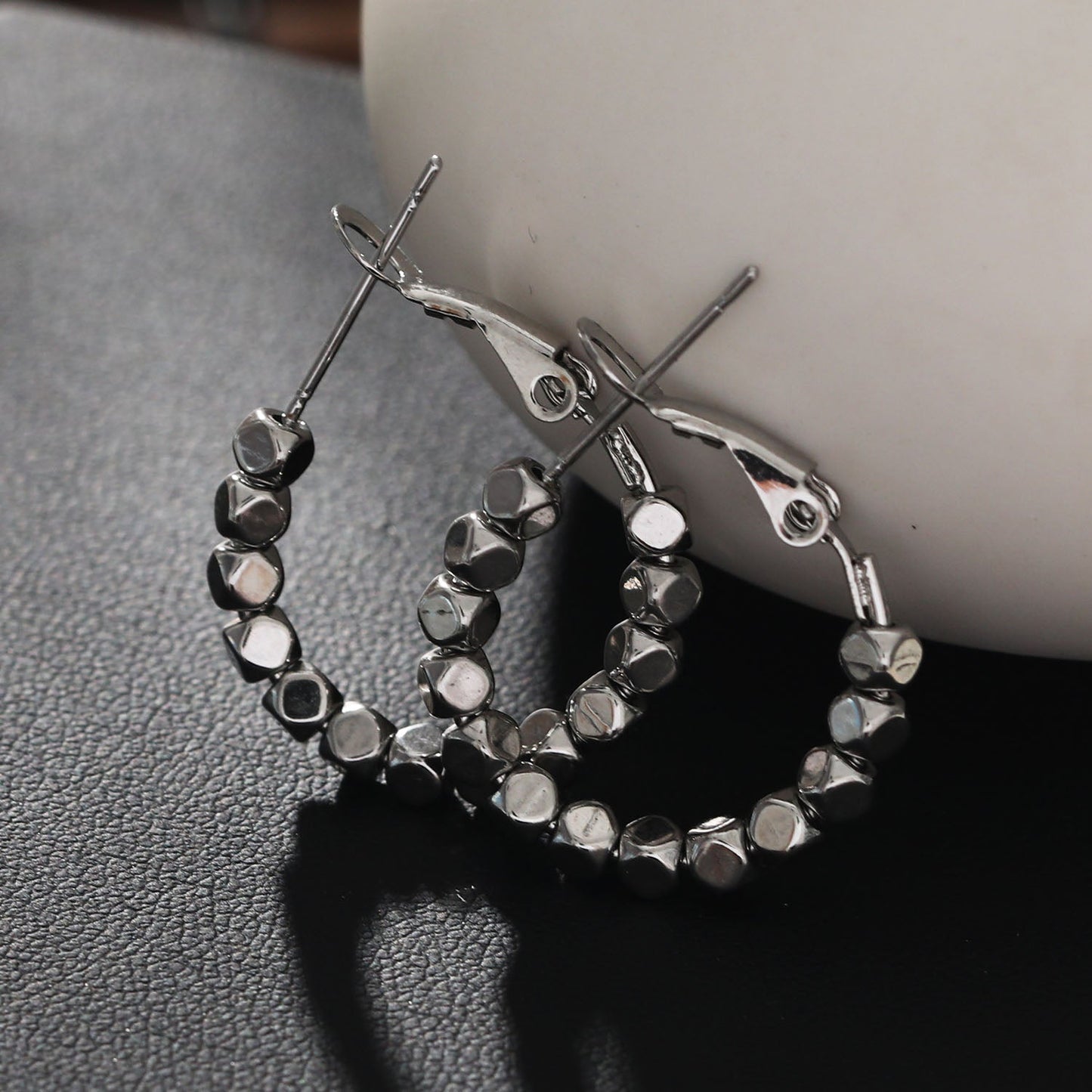 ANDALI Square Beads Hoop Silver Earrings - Velora Luxury Fashion