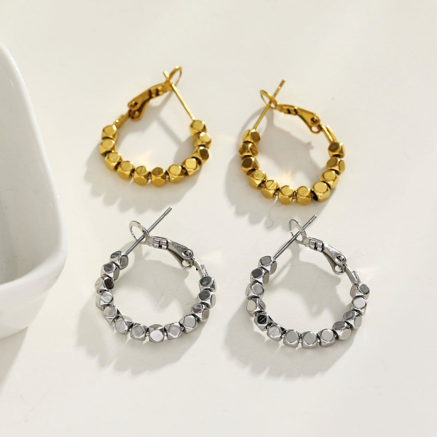 ANDALI Square Beads Hoop Silver Earrings - Velora Luxury Fashion