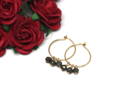 Pyrite Small Hoop Earrings in Gold - Velora