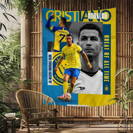 Ronaldo Football Party Tapestry Bohemian Soccer Star Wall Hanging Unique Sports Themed Decor for Bedrooms Man Caves Fan Caves Velora