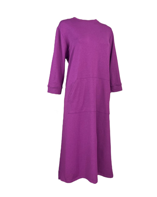 Adaptive Women’s Cotton Terry Dress – Back Opening, Crew-Neck, Magenta (S–3XL) - Velora Luxury Fashion