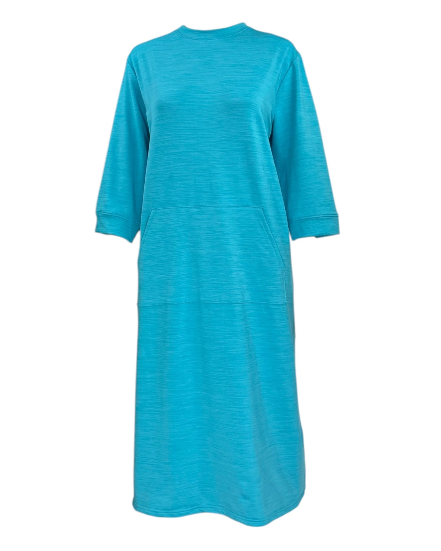 Adaptive Women’s Stretch Fleece Dress – Back Opening, Crew-Neck, Aqua Wash - Velora Luxury Fashion