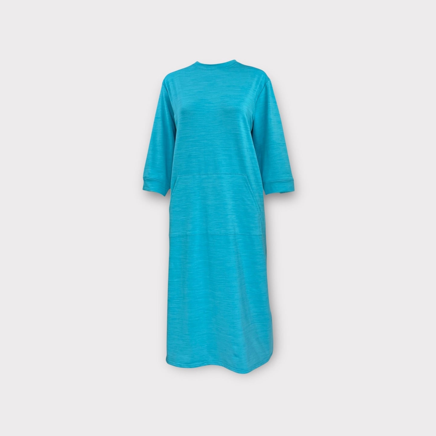 Adaptive Women’s Stretch Fleece Dress – Back Opening, Crew-Neck, Aqua Wash - Velora Luxury Fashion