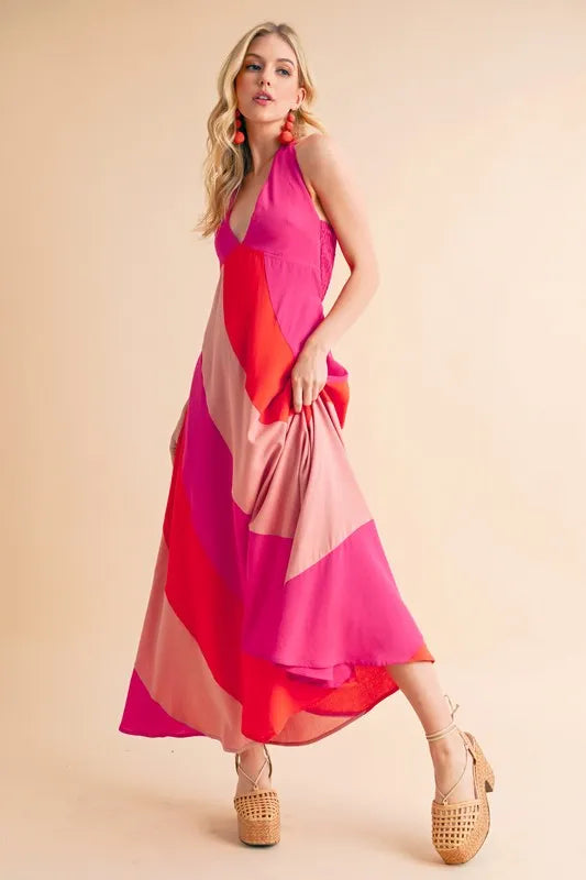 Aemi+Co Color Block Sleeveless Maxi Dress - Velora Luxury Fashion