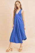 Aemi + Co Front Pleat Detail V-Neck Sleeveless Midi Dress - Velora Luxury Fashion