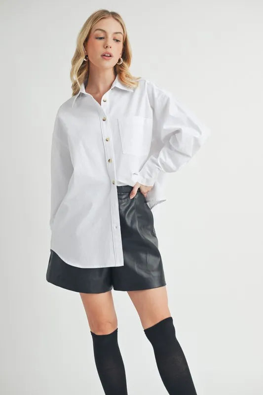 Aemi + Co High-Low Collared Neck Drop Shoulder Shirt - Velora Luxury Fashion