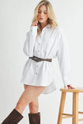Aemi + Co High-Low Collared Neck Drop Shoulder Shirt - Velora Luxury Fashion