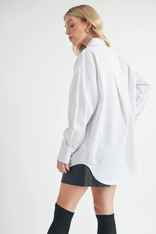 Aemi + Co High-Low Collared Neck Drop Shoulder Shirt - Velora Luxury Fashion