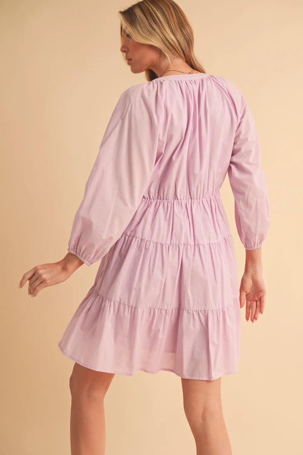 Aemi + Co Notched Balloon Sleeve Tiered Mini Dress - Velora Luxury Fashion