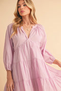 Aemi + Co Notched Balloon Sleeve Tiered Mini Dress - Velora Luxury Fashion
