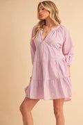 Aemi + Co Notched Balloon Sleeve Tiered Mini Dress - Velora Luxury Fashion