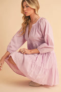 Aemi + Co Notched Balloon Sleeve Tiered Mini Dress - Velora Luxury Fashion