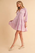 Aemi + Co Notched Balloon Sleeve Tiered Mini Dress - Velora Luxury Fashion