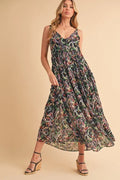 Aemi + Co Printed V-Neck Frill Tiered Cami Dress - Velora Luxury Fashion