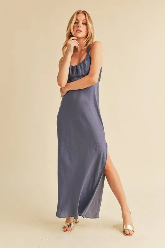 Aemi + Co Ruched Side Slit Cutout Back Maxi Cami Dress - Velora Luxury Fashion