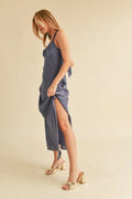 Aemi + Co Ruched Side Slit Cutout Back Maxi Cami Dress - Velora Luxury Fashion