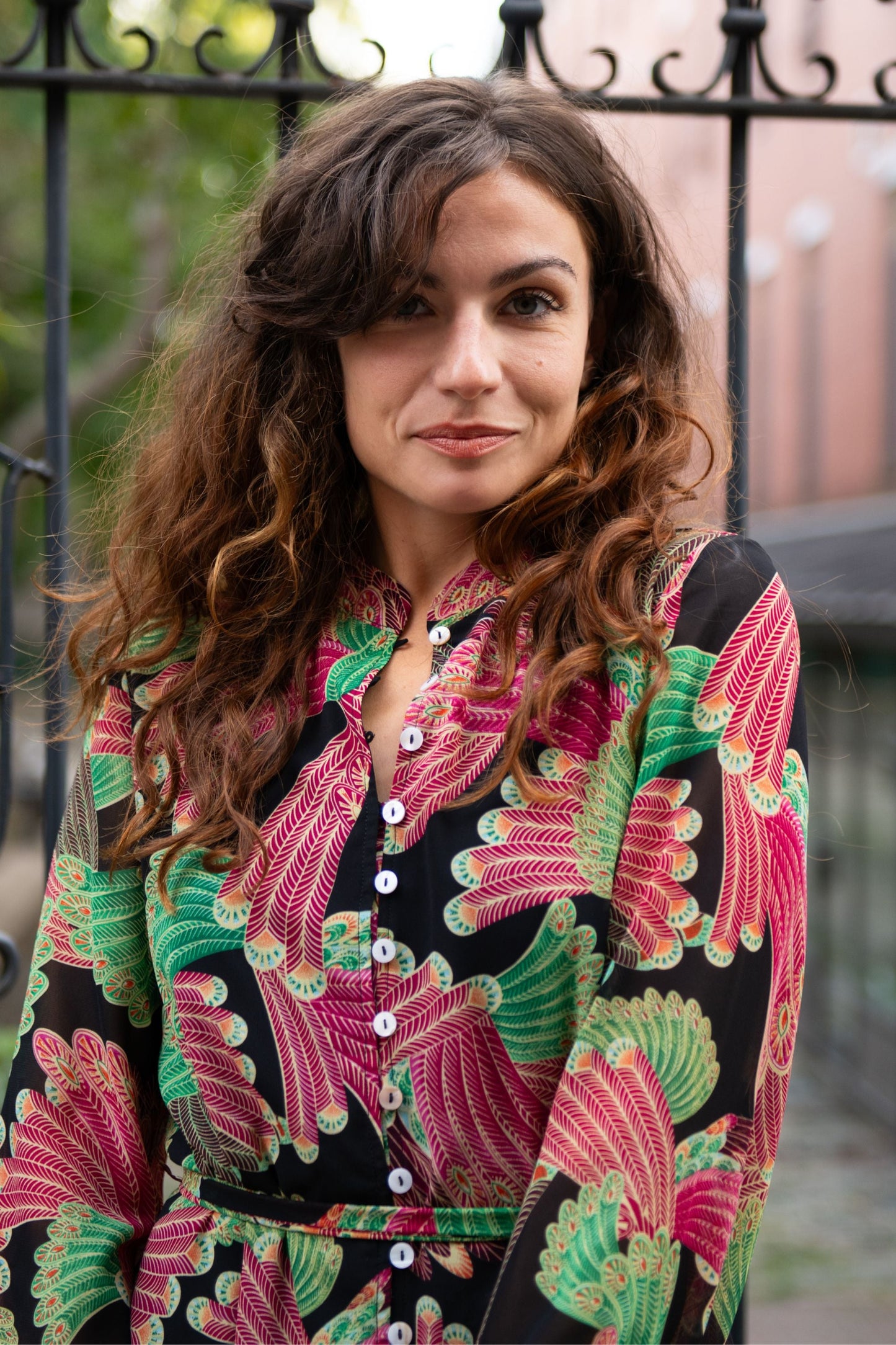 Anais Multi Feather Printed Shirt Dress Long Sleeves - Velora Luxury Fashion