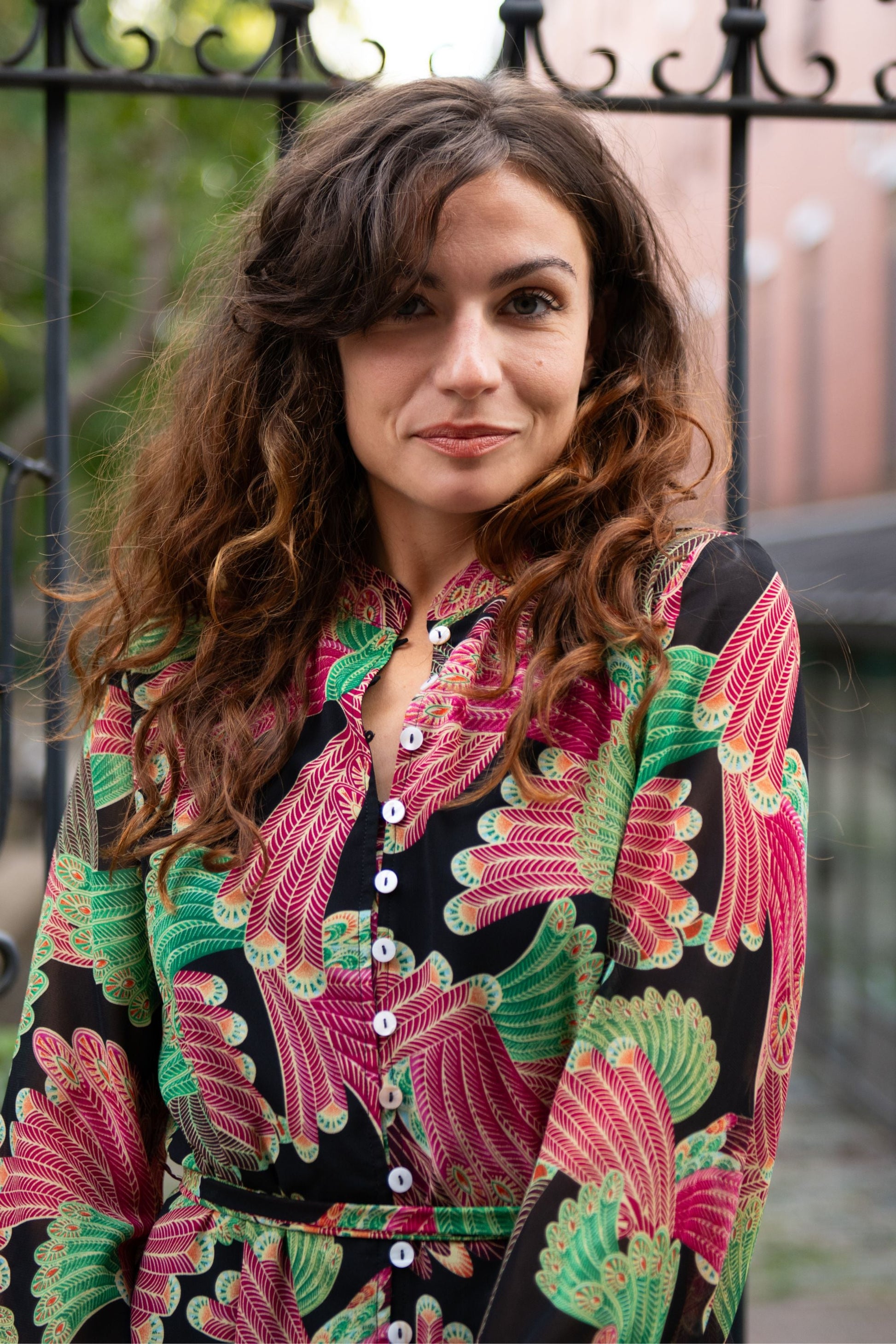 Anais Multi Feather Printed Shirt Dress Long Sleeves - Velora Luxury Fashion