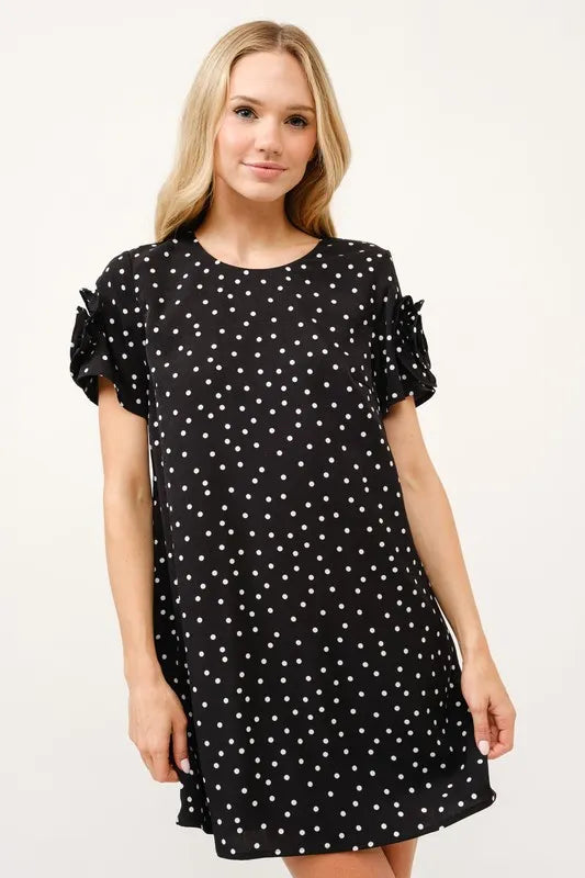 And The Why Embellished Sleeve Polka Dots Shift Dress - Velora Luxury Fashion