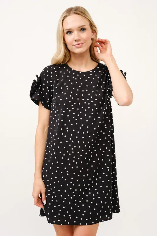 And The Why Embellished Sleeve Polka Dots Shift Dress - Velora Luxury Fashion