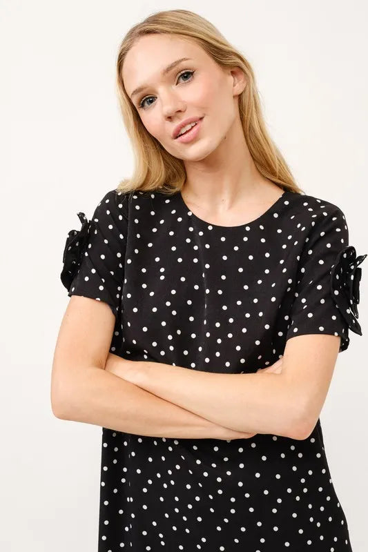 And The Why Embellished Sleeve Polka Dots Shift Dress - Velora Luxury Fashion