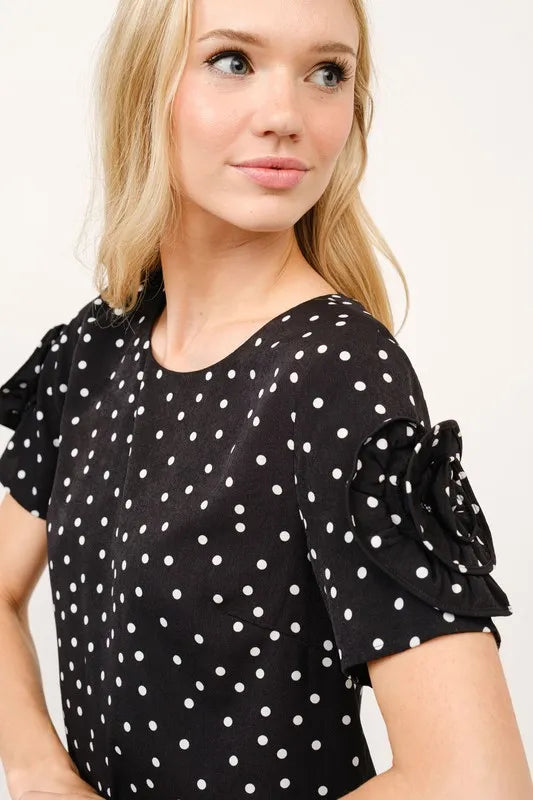 And The Why Embellished Sleeve Polka Dots Shift Dress - Velora Luxury Fashion