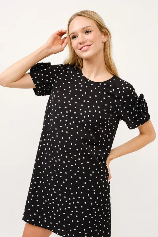 And The Why Embellished Sleeve Polka Dots Shift Dress - Velora Luxury Fashion