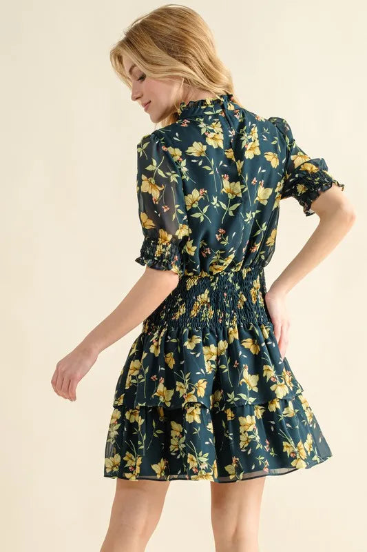 And The Why Floral Print Smocked Waist Mini Dress - Velora Luxury Fashion