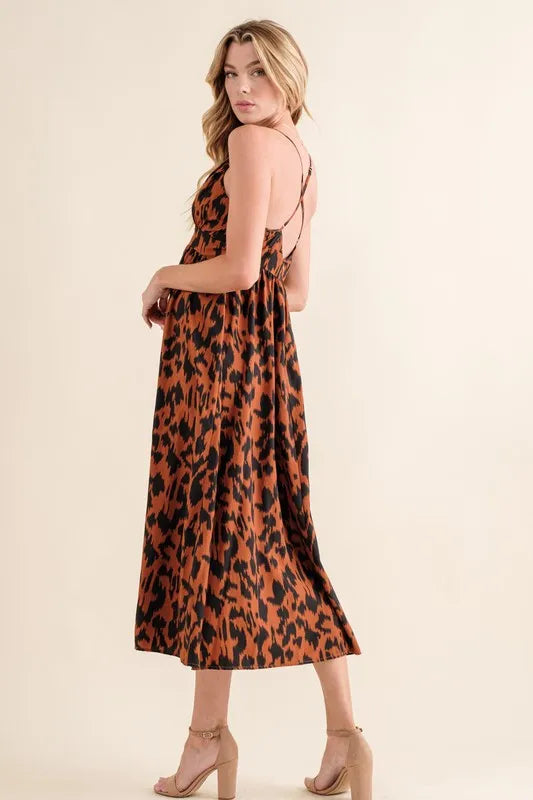 And The Why Leopard Print Plunge Maxi Dress - Velora Luxury Fashion