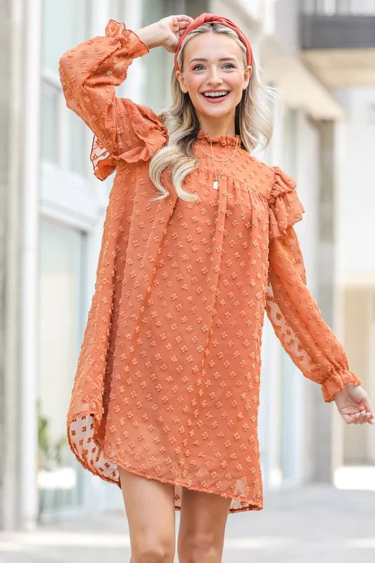 And The Why Lovely Ruffle Shoulder with Textured Woven Dress - Velora Luxury Fashion