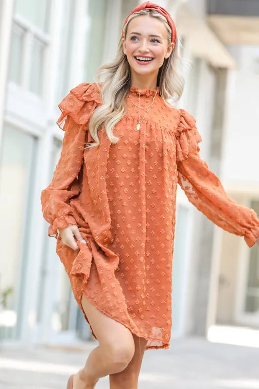 And The Why Lovely Ruffle Shoulder with Textured Woven Dress - Velora Luxury Fashion