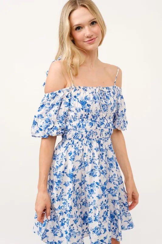 And The Why Off Shoulder Bubble Sleeve Dress - Velora Luxury Fashion