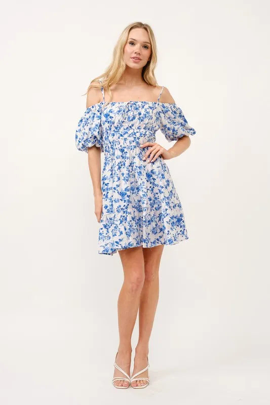 And The Why Off Shoulder Bubble Sleeve Dress - Velora