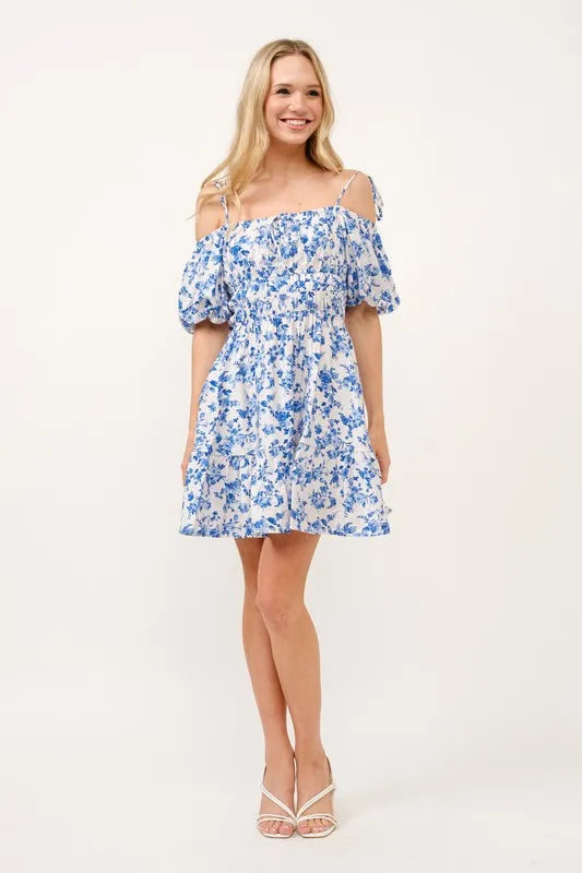 And The Why Off Shoulder Bubble Sleeve Dress - Velora