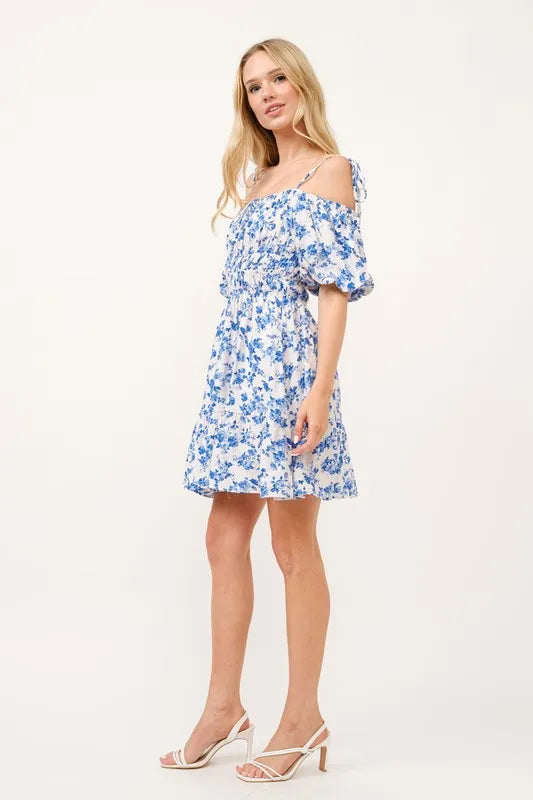 And The Why Off Shoulder Bubble Sleeve Dress - Velora