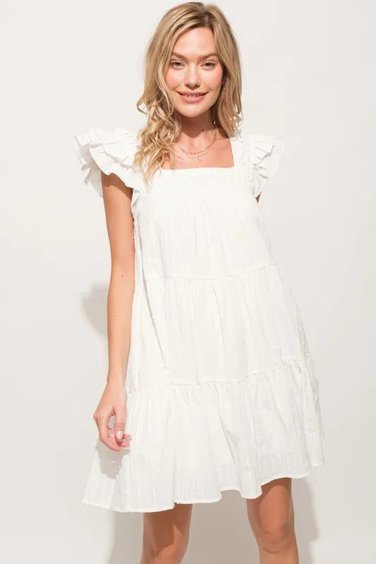 And The Why Origami Pleating Ruffled Sleeve Tiered Dress - Velora Luxury Fashion