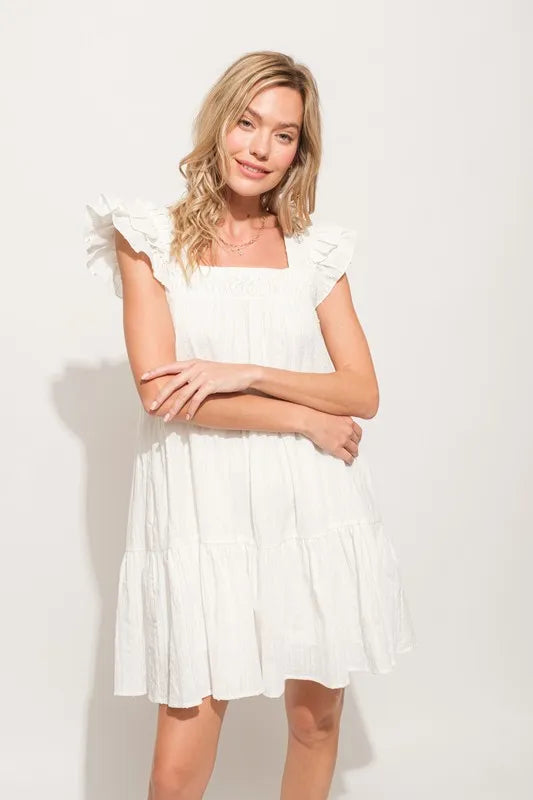 And The Why Origami Pleating Ruffled Sleeve Tiered Dress - Velora Luxury Fashion