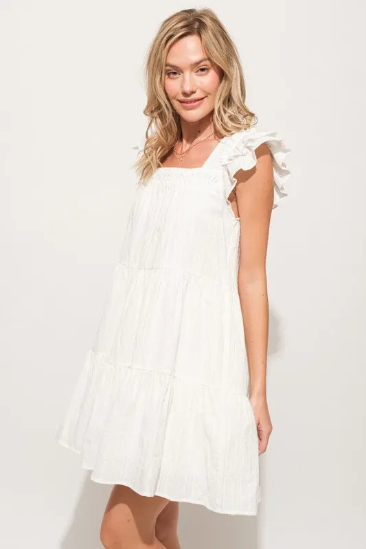 And The Why Origami Pleating Ruffled Sleeve Tiered Dress - Velora Luxury Fashion