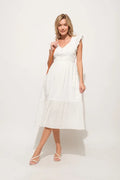 And The Why Ruffle Sleeve Front Smocked Tiered Midi Dress - Velora Luxury Fashion