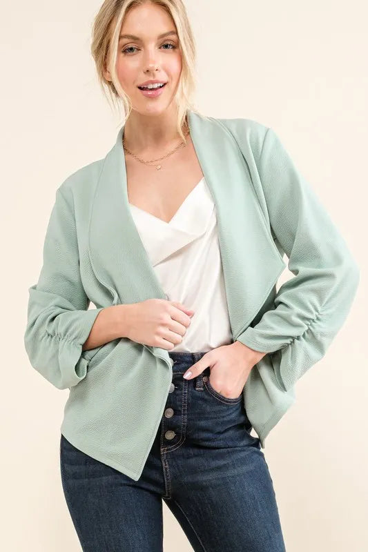 And The Why Stretch Non-Wrinkled Basic Open-Front Blazer - Velora Luxury Fashion
