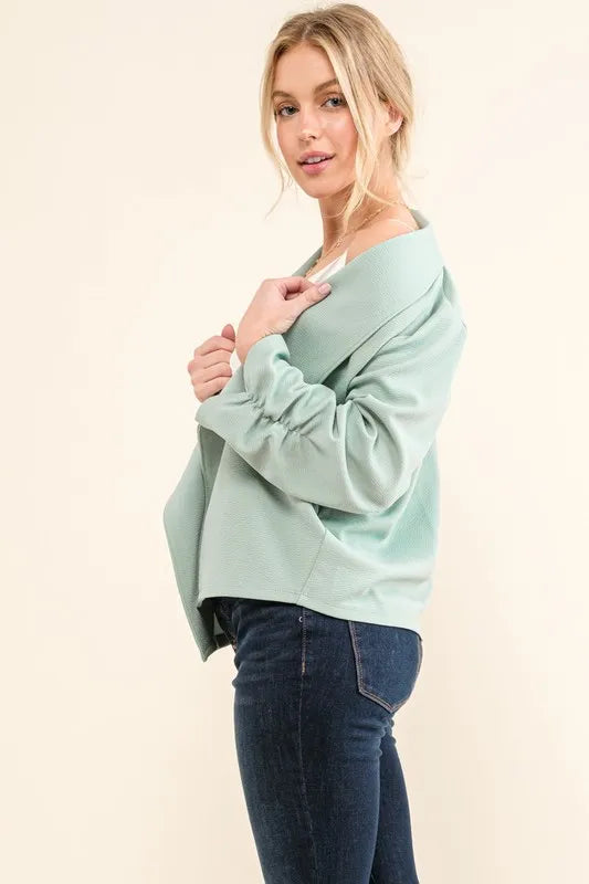 And The Why Stretch Non-Wrinkled Basic Open-Front Blazer - Velora Luxury Fashion