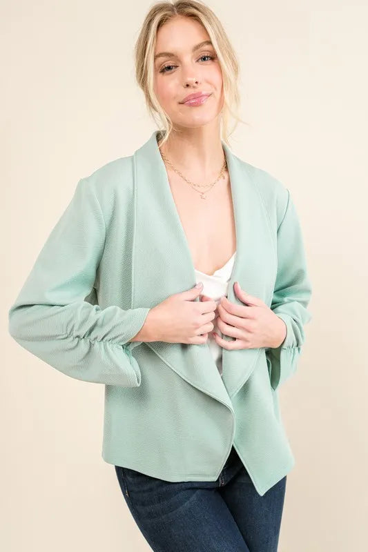 And The Why Stretch Non-Wrinkled Basic Open-Front Blazer - Velora Luxury Fashion