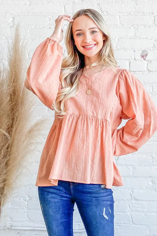 And The Why Textured V Neck Blouse Top - Velora Luxury Fashion