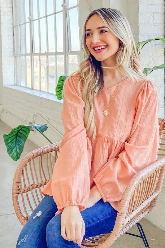 And The Why Textured V Neck Blouse Top - Velora Luxury Fashion