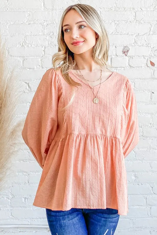 And The Why Textured V Neck Blouse Top - Velora Luxury Fashion