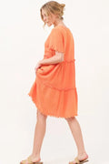 And The Why Washed Frayed Detail Tiered Dress - Velora Luxury Fashion