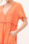 And The Why Washed Frayed Detail Tiered Dress - Velora Luxury Fashion