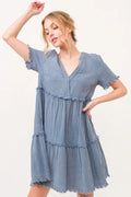 And The Why Washed Frayed Detail Tiered Dress - Velora Luxury Fashion